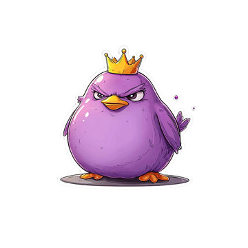 Grumpy Purple Bird King Cartoon Illustration