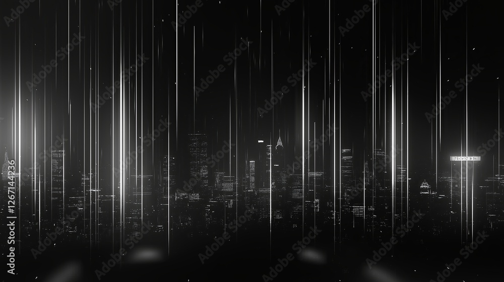 Poster a set of parallel lines forming an abstract city skyline