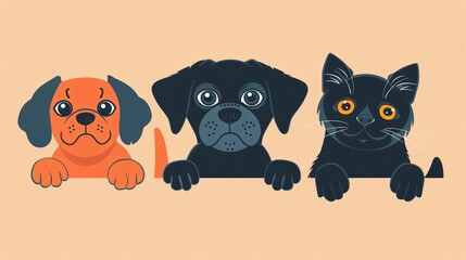 Fototapeta premium Pets Dog and Cats Flat Vector Illustration Set
