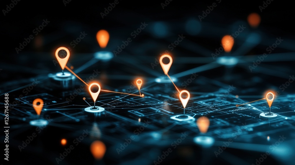 Aufkleber close up of circuit board with lights and global network connection for internet and social media