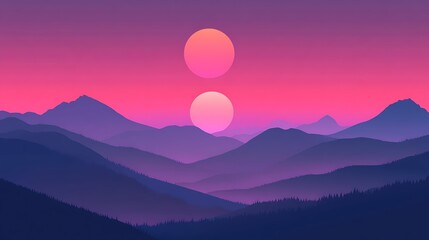 Fototapeta premium Double Sunset Over Silhouetted Mountain Ranges