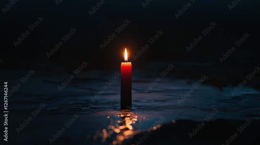 Poster a single unlit candle in the middle of an all-black background