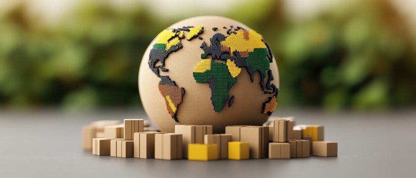 Wooden egg with a world map representing global reach of cross border e-commerce and shipping