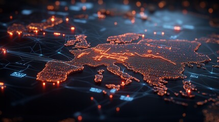 World map with illuminated connections representing global supply chain and interconnected shipping network