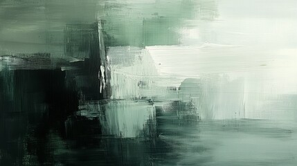 Abstract painting featuring brushstrokes of varying shades of green