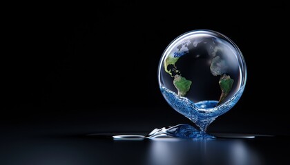 A creative representation of Earth in a water droplet highlighting environmental awareness and sustainability.