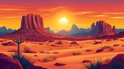 Sunset over Monument Valley: A breathtaking vista of Arizona's iconic desert landscape, bathed in warm, golden hues of the setting sun.