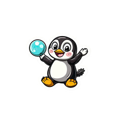 Obraz premium Adorable Cartoon Penguin Playing with a Bubble Ball