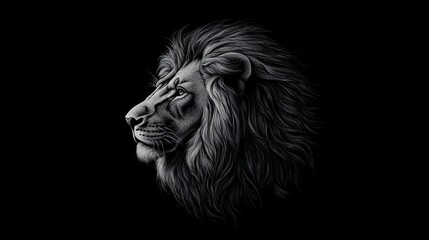 Obraz premium Lion profile portrait art in dark background. Possible use symbolism, strength representation