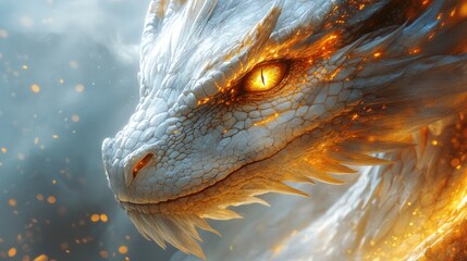 Fototapeta premium Majestic White Dragon with Fiery Embers