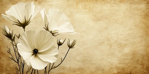 Watercolor Floral Tranquility on Antique Paper, Soft Floral Sketch Beige Floral Harmony