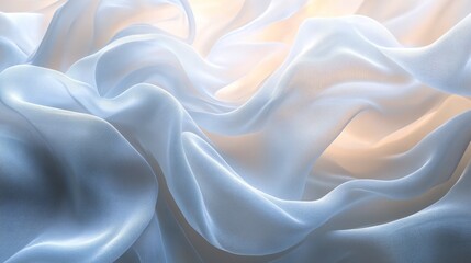 Fototapeta premium Delicate sheer fabric softly waves illuminated with a warm glow