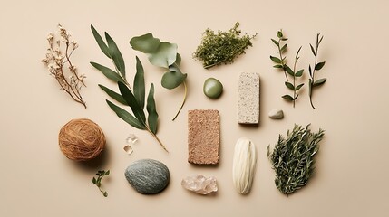 Natural Beauty Elements: A Serene Composition of Organic Textures and Greenery