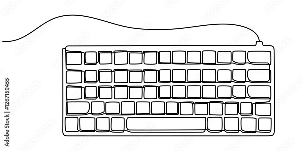 Fototapete Keyboard. Bicolor line icon on black or white background - Editable stroke, continuous one line drawing, Outline vector keyboard top view, Simply Computer Keyboard, Simply Computer Keyboard.