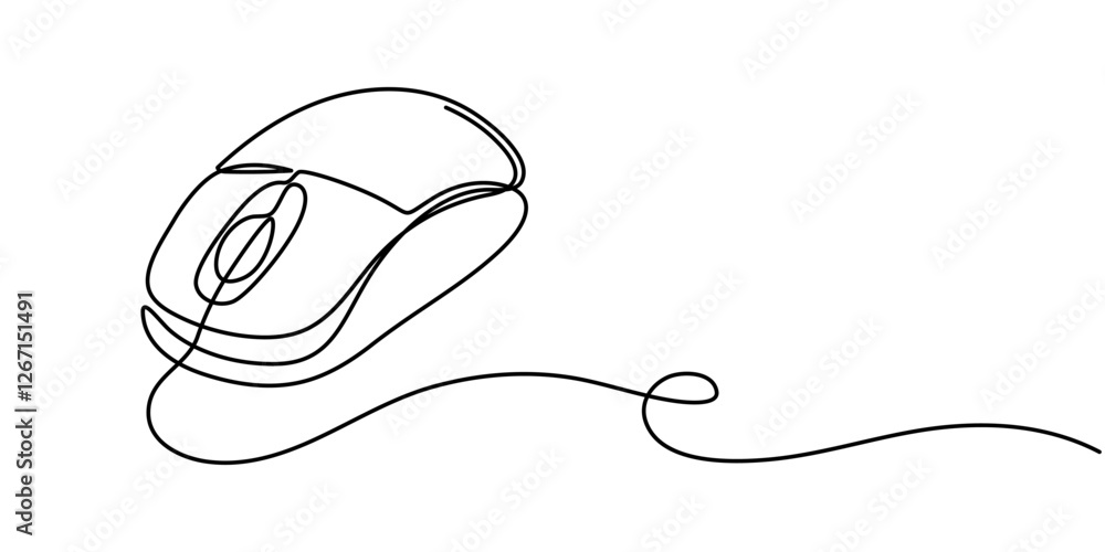 Aufkleber computer mouse black stroke linear icon, continuous one line drawing, computer mouse, computer mouse