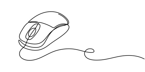 Computer Mouse Black Stroke Linear Icon, continuous one line drawing, Computer mouse, Computer mouse. Icon with reflection on white background, Computer Mouse line icon Editable Stroke, Computer mouse