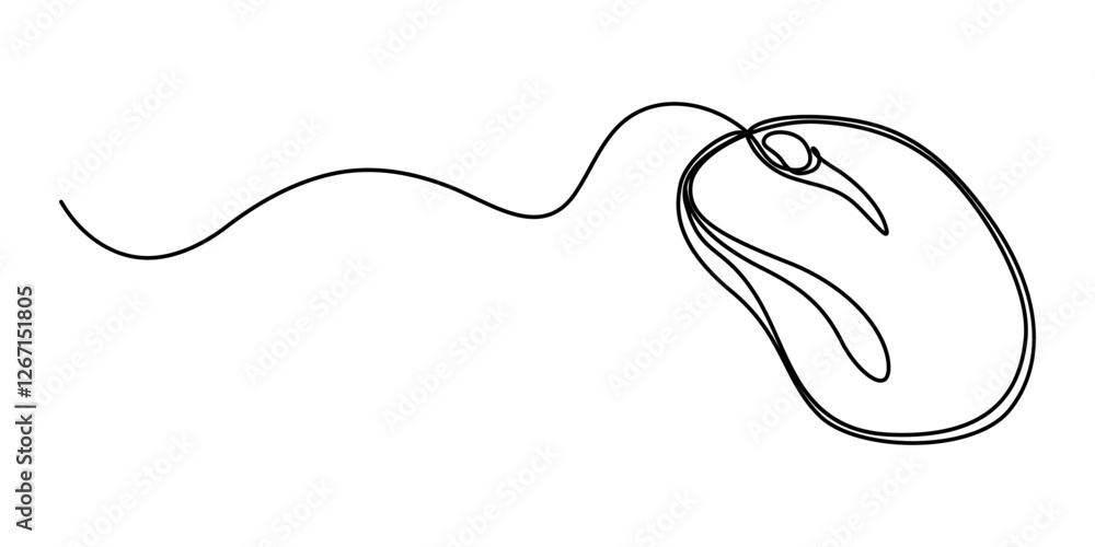Aufkleber computer mouse black stroke linear icon, continuous one line drawing, computer mouse, computer mouse
