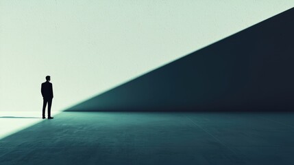 Silhouette of Businessman Standing in Minimalist Modern Environment