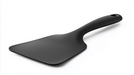 Obraz premium Photorealistic image of a black silicone cooking spatula with a flexible blade, isolated on a white background 