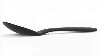 Photorealistic image of a black silicone cooking spatula with a flexible blade, isolated on a white background
