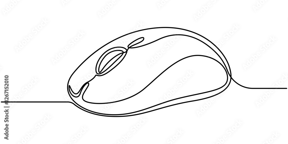 Aufkleber computer mouse black stroke linear icon, continuous one line drawing, computer mouse, computer mouse