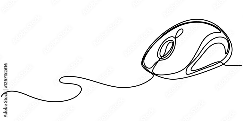 Aufkleber computer mouse black stroke linear icon, continuous one line drawing, computer mouse, computer mouse