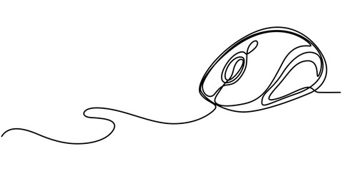 Computer Mouse Black Stroke Linear Icon, continuous one line drawing, Computer mouse, Computer mouse. Icon with reflection on white background, Computer Mouse line icon Editable Stroke, Computer mouse