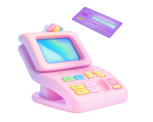 Isolated Pastel Pink Card Reader with Credit Card - Modern Payment