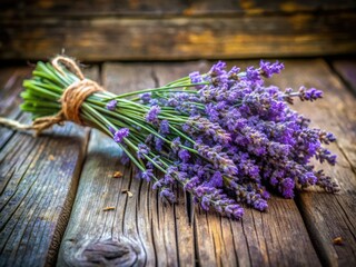 Summer's purple embrace: a close-up of a rustic lavender bouquet, wildflowers in a vintage farmhouse setting.