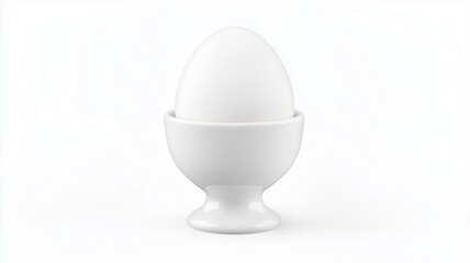 Photorealistic image of a white ceramic egg cup with a classic design, isolated on a white background

