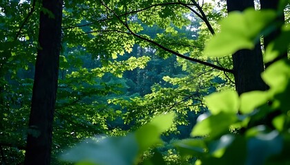 A lush green forest with sunlight filtering through the trees, symbolizing the beauty of nature on Earth Day