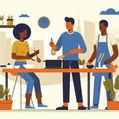 vector image of people cooking