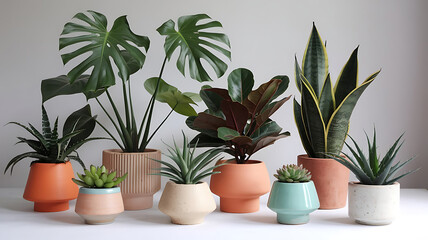Fototapeta premium collection of potted plants isolated background