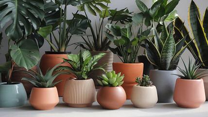 Fototapeta premium collection of potted plants isolated background
