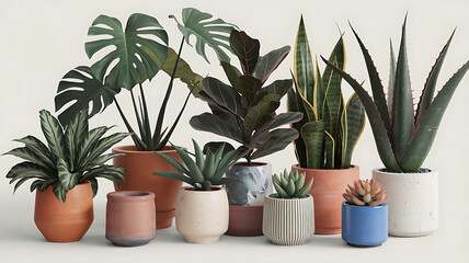 Obraz premium collection of potted plants isolated background