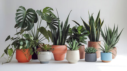 Fototapeta premium collection of potted plants isolated background
