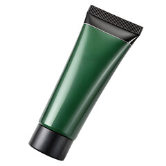 Elegant SLeek Green Soft Tube Packaging with Shiny Silver Cap on Transparent Background