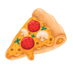 Pizza clip art, cartoon pizza slice illustration vector, hand drawn watercolor painting style, pizza vector graphics 