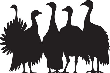 Obraz premium Turkey vector silhouette Farm animal, A turkey is a large bird native to North America, known for its distinctive fan-shaped tail and wattled neck. 