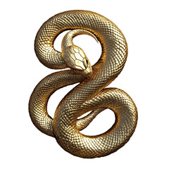 Isolated Metallic Gold Snake Curled in Artistic Formation