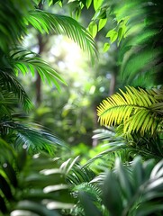 Lush Tropical Rainforest Leaves Background - Nature and environment.
