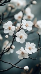 White magnolia flowers bloom under soft sunlight in early spring, showcasing natures beauty and elegance