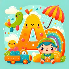 Obraz premium Cute, colorful children's illustration with a playful letter 