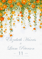 Watercolor wedding invitation with a soft flowers and leaf