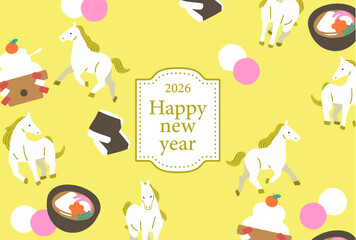 Nengajo year 2026 side Illustration of a lovely horse and rice cake.
