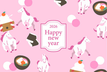 Nengajo year 2026 side Illustration of a lovely horse and rice cake.
