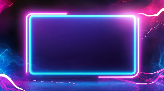 Neon frame, vibrant colors, dark background