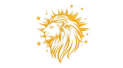 Obraz premium Golden lion head profile, celestial background, logo design, vector illustration, symbol