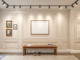 Elegant Entryway with Wood Bench and Artwork