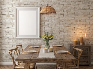 Rustic Dining Room with Blank Frame, Perfect for Mockups